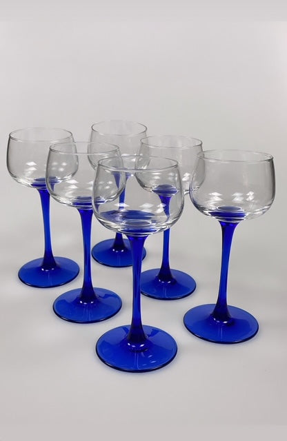 Set of 6 vintage blue wine glasses