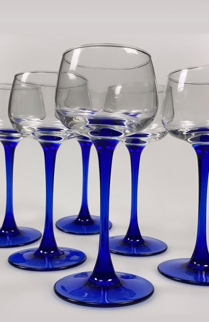 Set of 6 vintage blue wine glasses