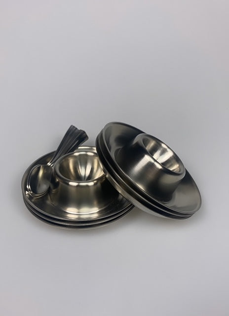 Set of 6 vintage stainless steel egg cups.