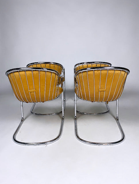 Set of 4 wire chairs with leather seat by Gastone Rinaldi