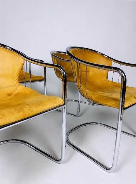 Set of 4 wire chairs with leather seat by Gastone Rinaldi