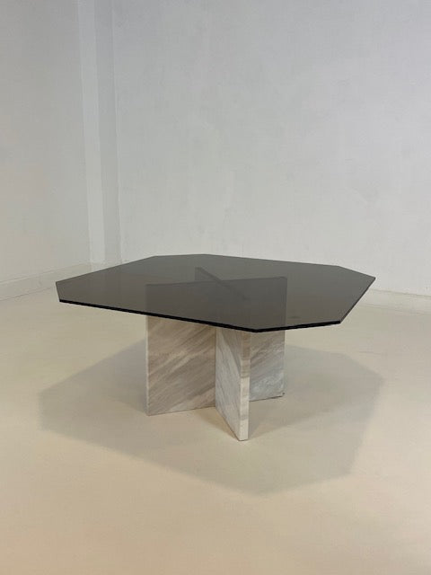 Vintage marble and smoked glass coffee table