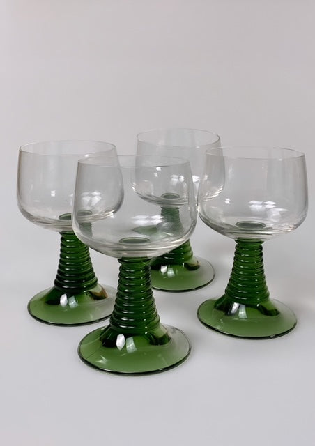 Set of 4 green vintage wine glasses
