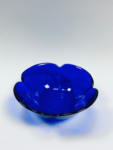 Vintage glass blue flower-shaped fruitbowl