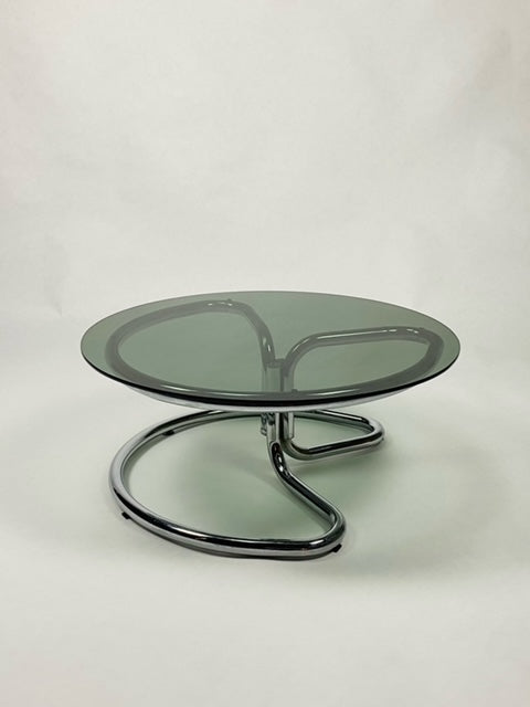 1970's chrome and smoked glass coffee table